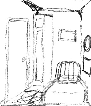 [Rough pencil sketch of the small cabin.]