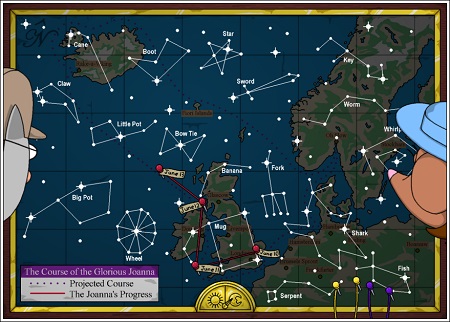 [The constellations visible from the ship are shown when the board is set to night.]