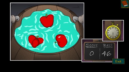 [Bobbing for apples combined 2D and 3D graphics.]