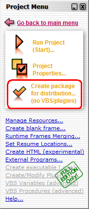 [Choose to create a package for distribution from the Project Menu.]