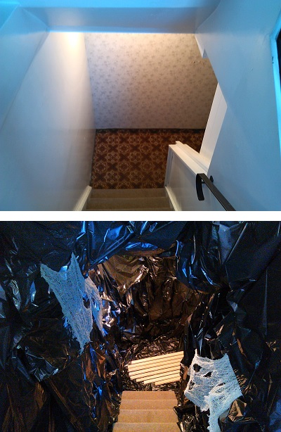 [Before and after decorating the stairwell.]